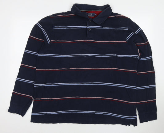 Maine Mens Blue Striped Cotton Polo Size XL Collared Pullover