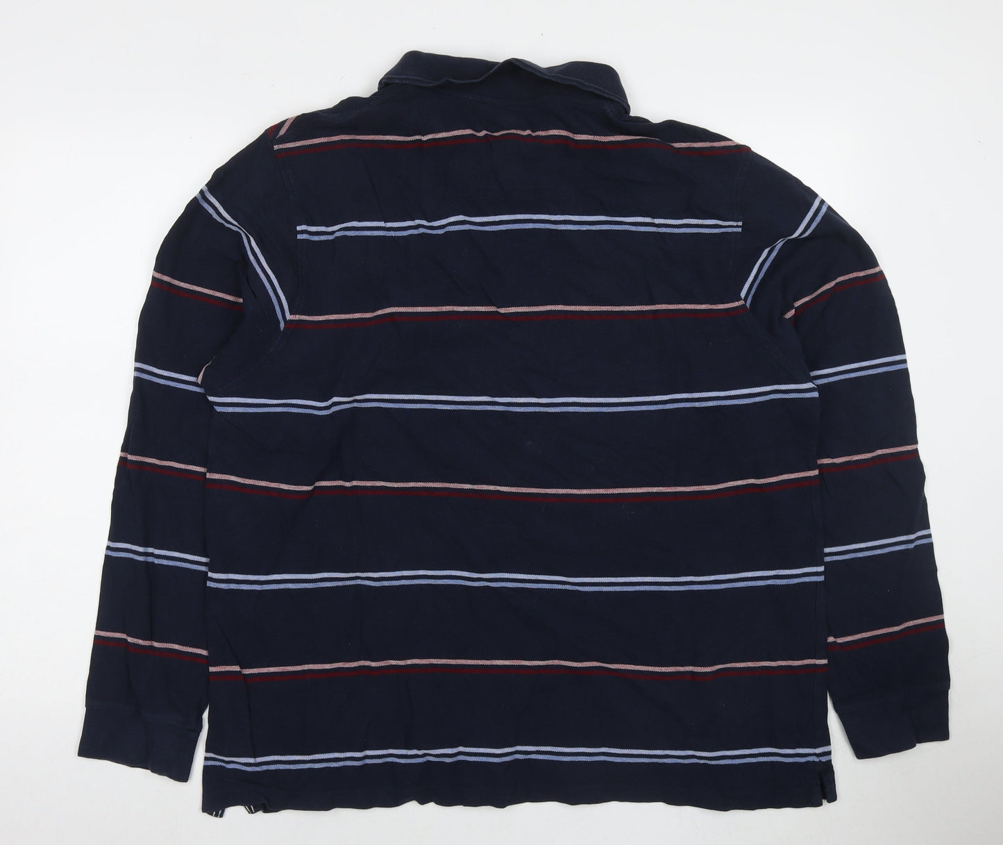 Maine Mens Blue Striped Cotton Polo Size XL Collared Pullover