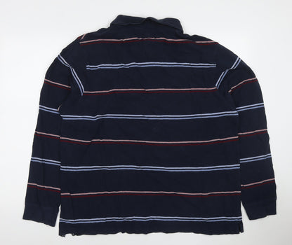 Maine Mens Blue Striped Cotton Polo Size XL Collared Pullover