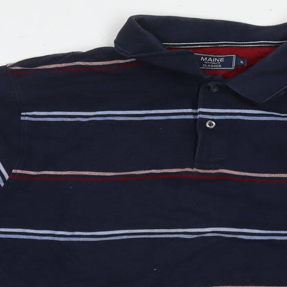 Maine Mens Blue Striped Cotton Polo Size XL Collared Pullover