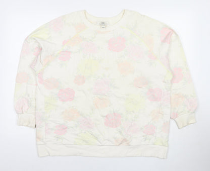 River Island Womens Ivory Floral Cotton Pullover Sweatshirt Size L Pullover - Chanceux