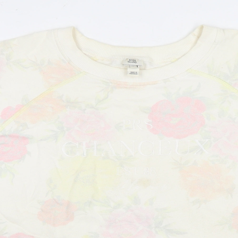 River Island Womens Ivory Floral Cotton Pullover Sweatshirt Size L Pullover - Chanceux