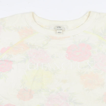 River Island Womens Ivory Floral Cotton Pullover Sweatshirt Size L Pullover - Chanceux