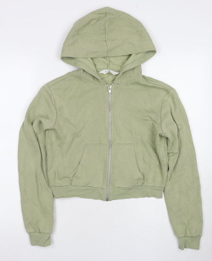 H&M Girls Green Cotton Full Zip Hoodie Size 12-13 Years Zip - Age 12-14 Years