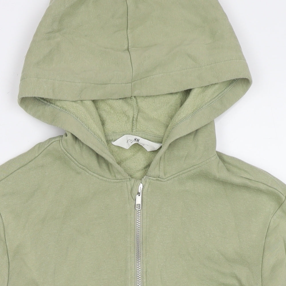 H&M Girls Green Cotton Full Zip Hoodie Size 12-13 Years Zip - Age 12-14 Years
