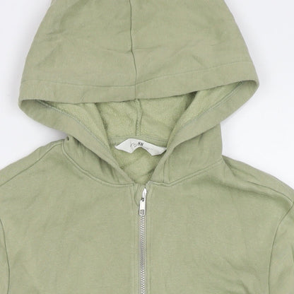 H&M Girls Green Cotton Full Zip Hoodie Size 12-13 Years Zip - Age 12-14 Years