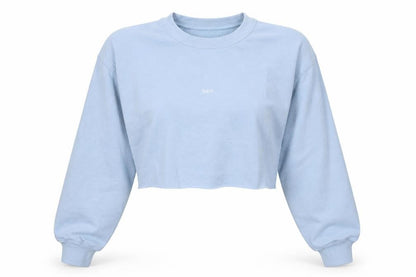 Front view of G&G women’s blue polyester pullover sweatshirt, size S, pullover