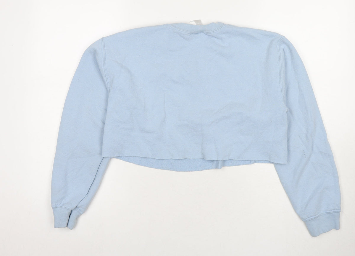 Back view of G&G women’s blue polyester pullover sweatshirt, size S, pullover