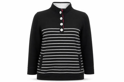Bonmarché Womens Black Striped Cotton Pullover Sweatshirt Size M Pullover