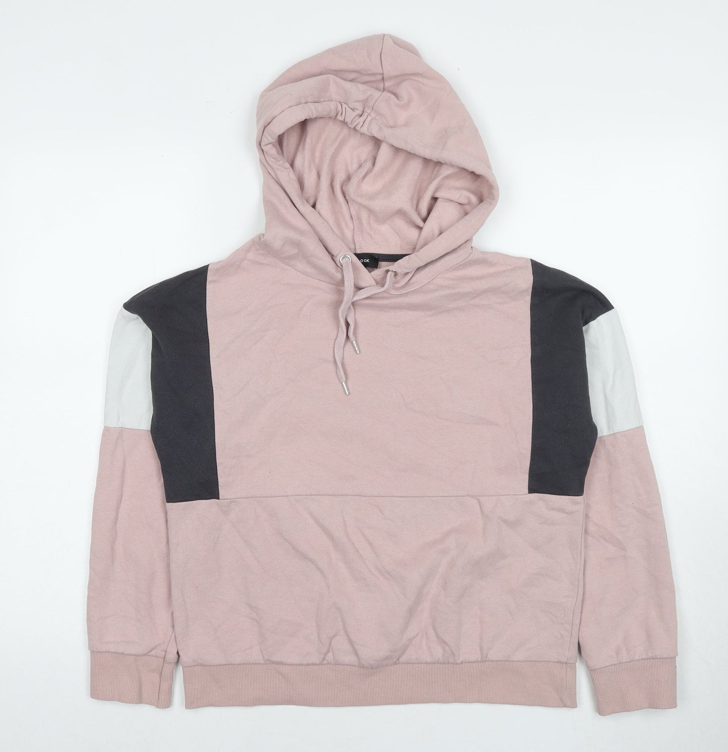 New Look Womens Pink Colourblock Cotton Pullover Hoodie Size S Pullover