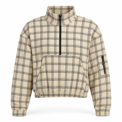 PRETTYLITTLETHING Womens Beige Check Polyester Pullover Sweatshirt Size S Pullover