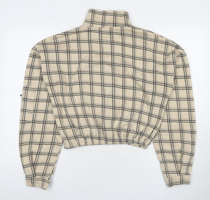 PRETTYLITTLETHING Womens Beige Check Polyester Pullover Sweatshirt Size S Pullover