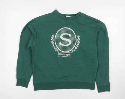 Slazenger Womens Green Cotton Pullover Sweatshirt Size 8 Pullover - Logo