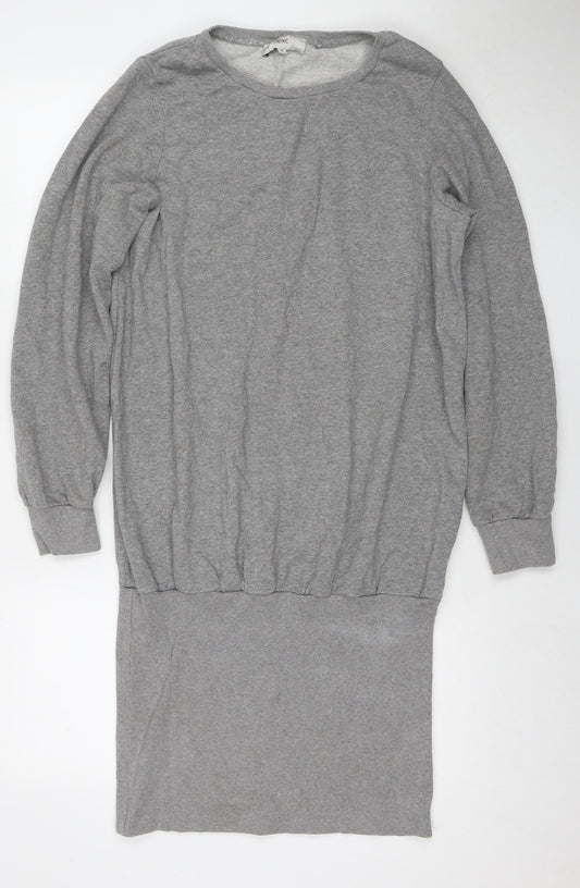NEXT Womens Grey Cotton Jumper Dress Size 14 Round Neck Pullover
