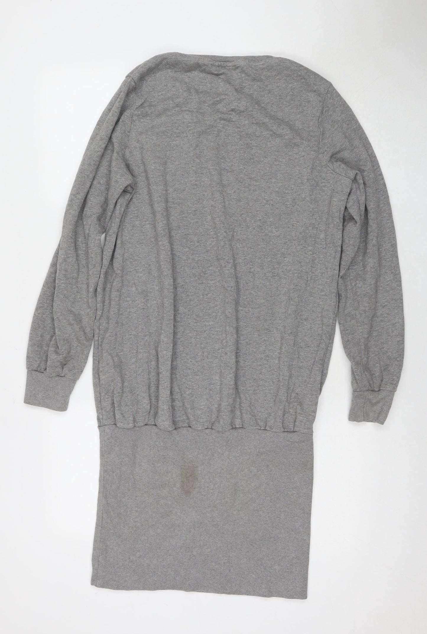NEXT Womens Grey Cotton Jumper Dress Size 14 Round Neck Pullover