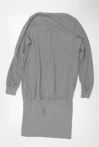 NEXT Womens Grey Cotton Jumper Dress Size 14 Round Neck Pullover