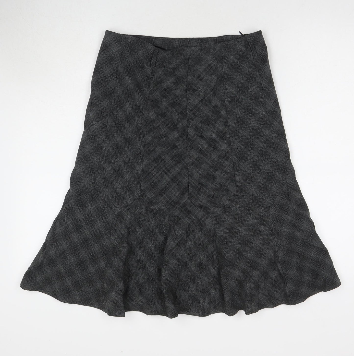 BHS Womens Grey Check Polyester Trumpet Skirt Size 10 Zip