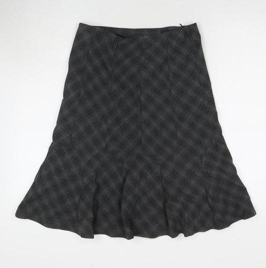 BHS Womens Grey Check Polyester Trumpet Skirt Size 10 Zip