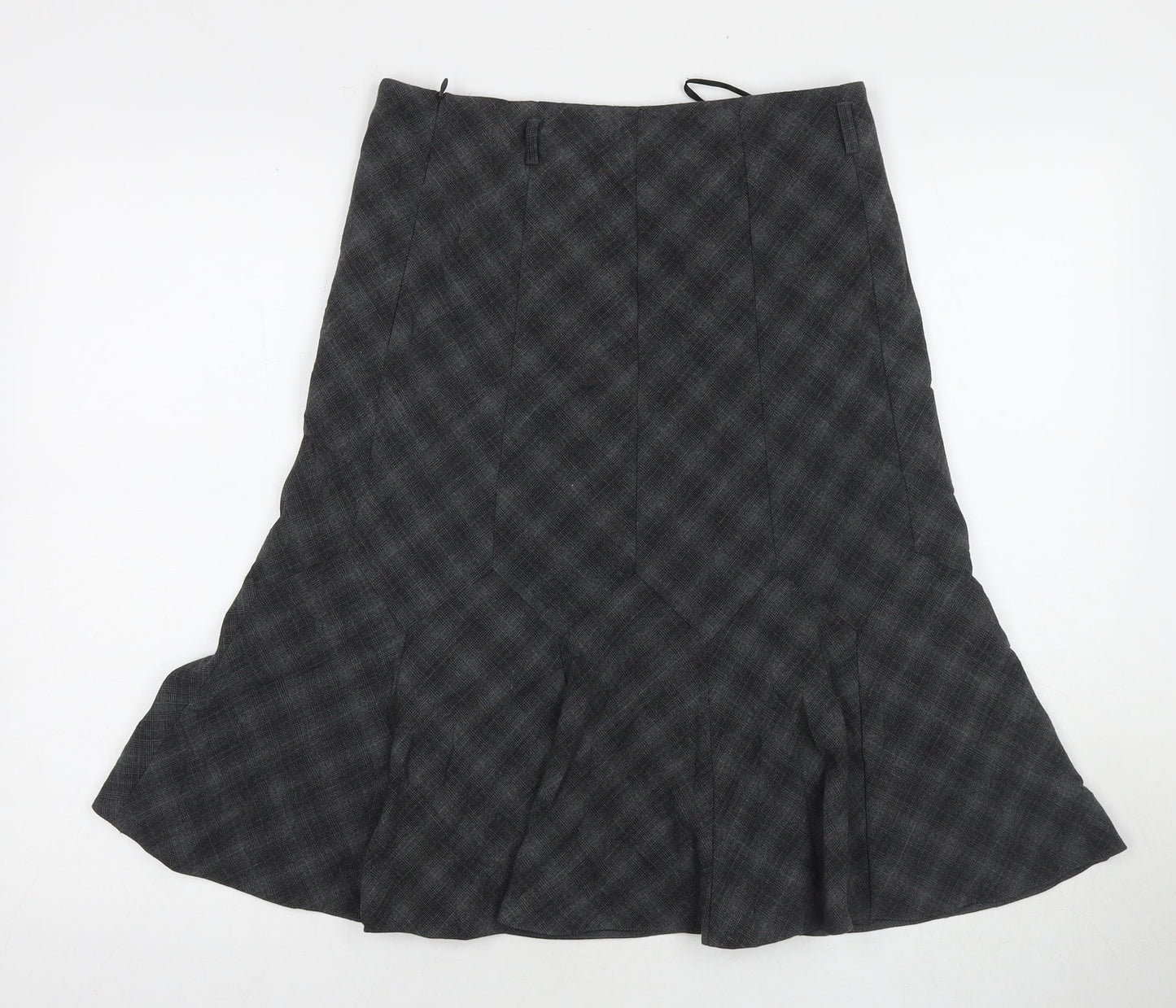 BHS Womens Grey Check Polyester Trumpet Skirt Size 10 Zip