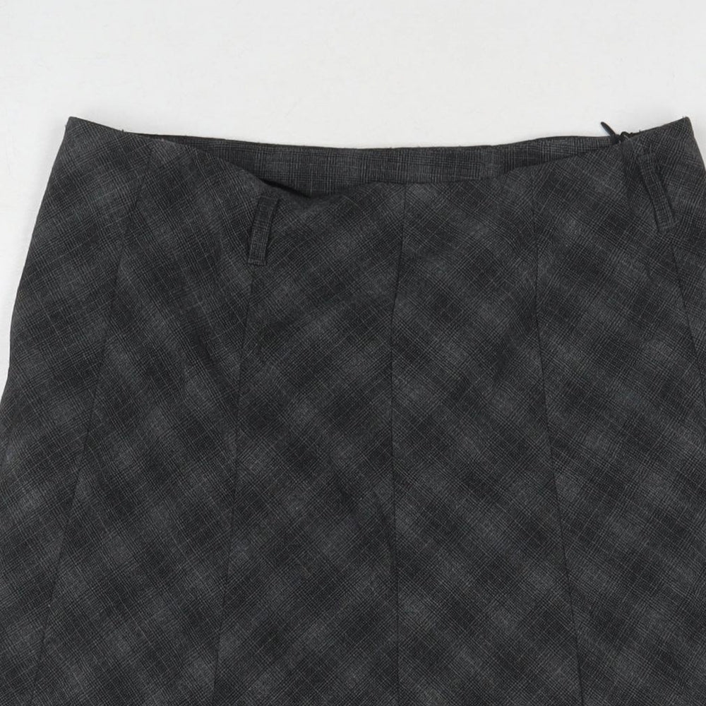 BHS Womens Grey Check Polyester Trumpet Skirt Size 10 Zip