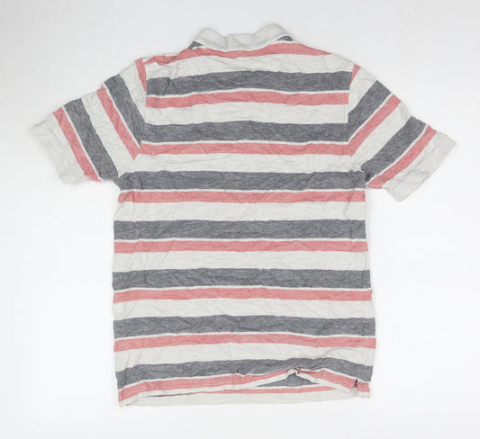 EWM Mens Multicoloured Striped Cotton Polo Size M Collared Pullover