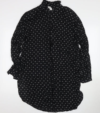 Nipon Studios Womens Black Geometric Polyester Shirt Dress Size 14 V-Neck Button - Side Slit(s)