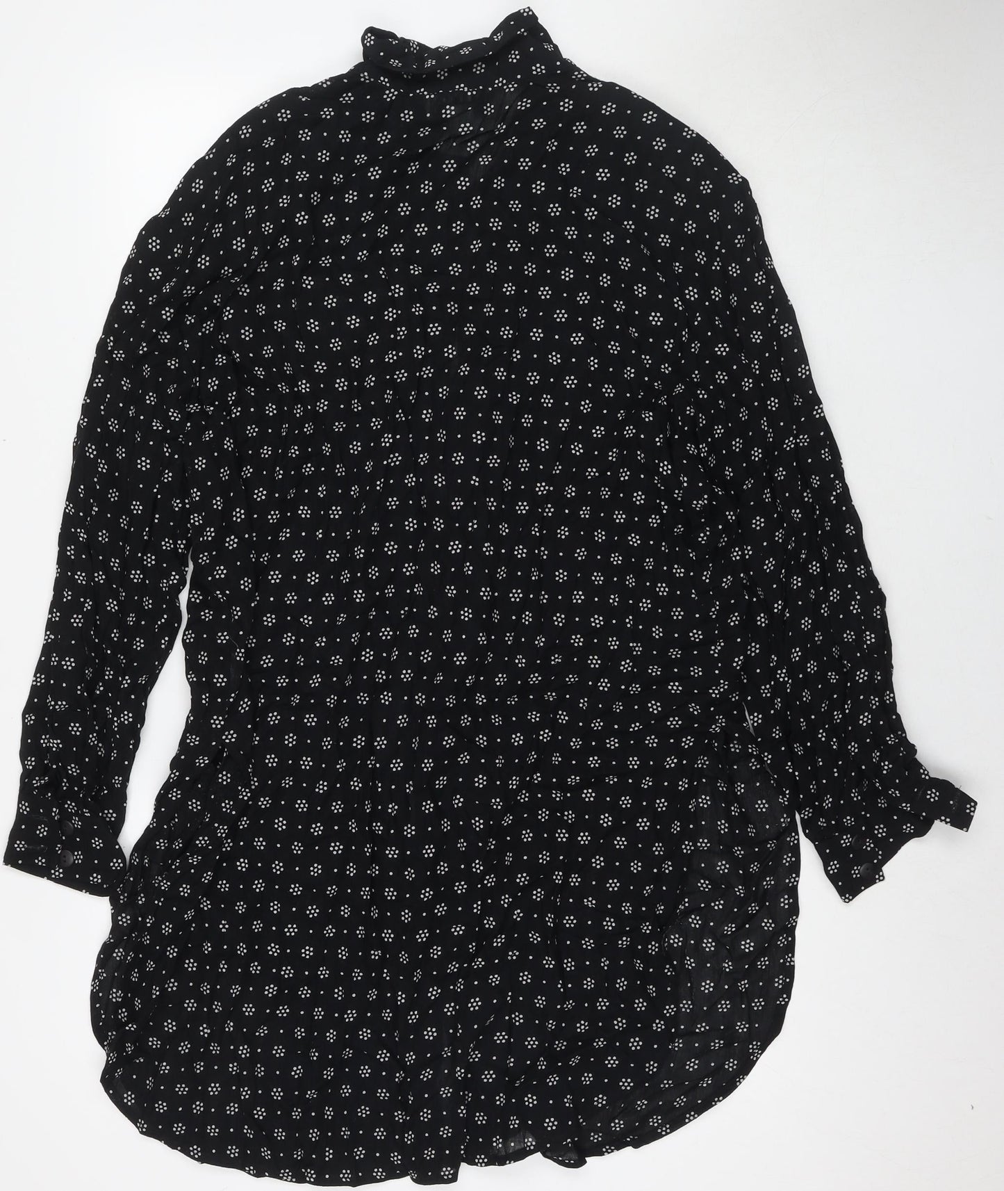 Nipon Studios Womens Black Geometric Polyester Shirt Dress Size 14 V-Neck Button - Side Slit(s)
