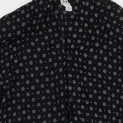 Nipon Studios Womens Black Geometric Polyester Shirt Dress Size 14 V-Neck Button - Side Slit(s)