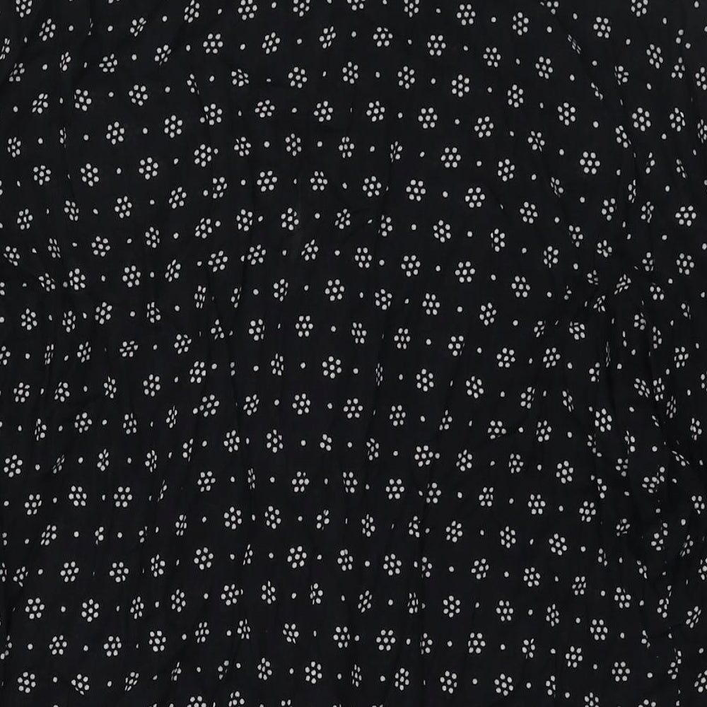 Nipon Studios Womens Black Geometric Polyester Shirt Dress Size 14 V-Neck Button - Side Slit(s)