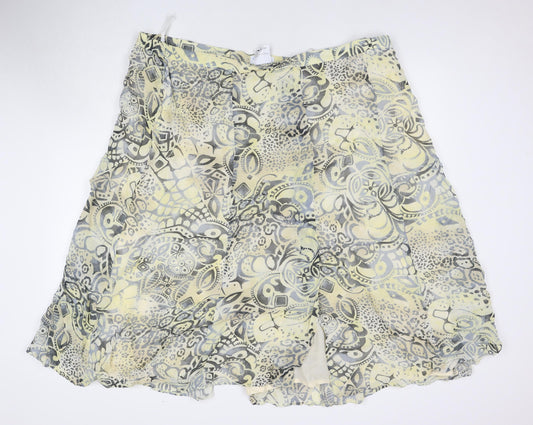 Cavida Womens Yellow Geometric Viscose Maxi Skirt Size 28 Zip