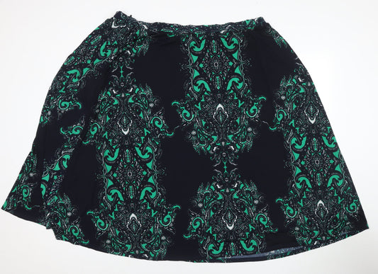 Nightingales Womens Black Geometric Polyester A-Line Skirt Size 28