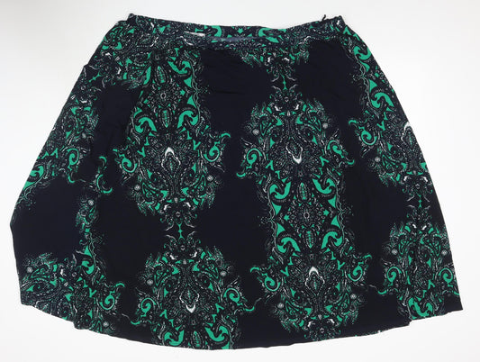 Nightingales Womens Black Geometric Polyester A-Line Skirt Size 28