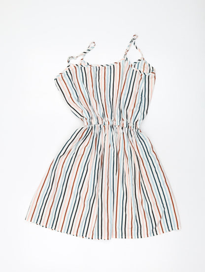 Boohoo Womens Multicoloured Striped Polyester Mini Size 8 Square Neck Pullover