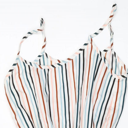 Boohoo Womens Multicoloured Striped Polyester Mini Size 8 Square Neck Pullover