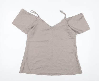 Boohoo Womens Grey Polyester Basic Blouse Size 12 V-Neck