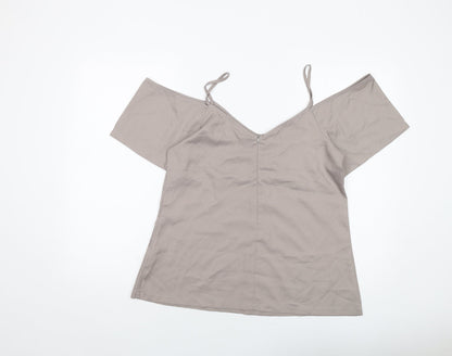 Boohoo Womens Grey Polyester Basic Blouse Size 12 V-Neck