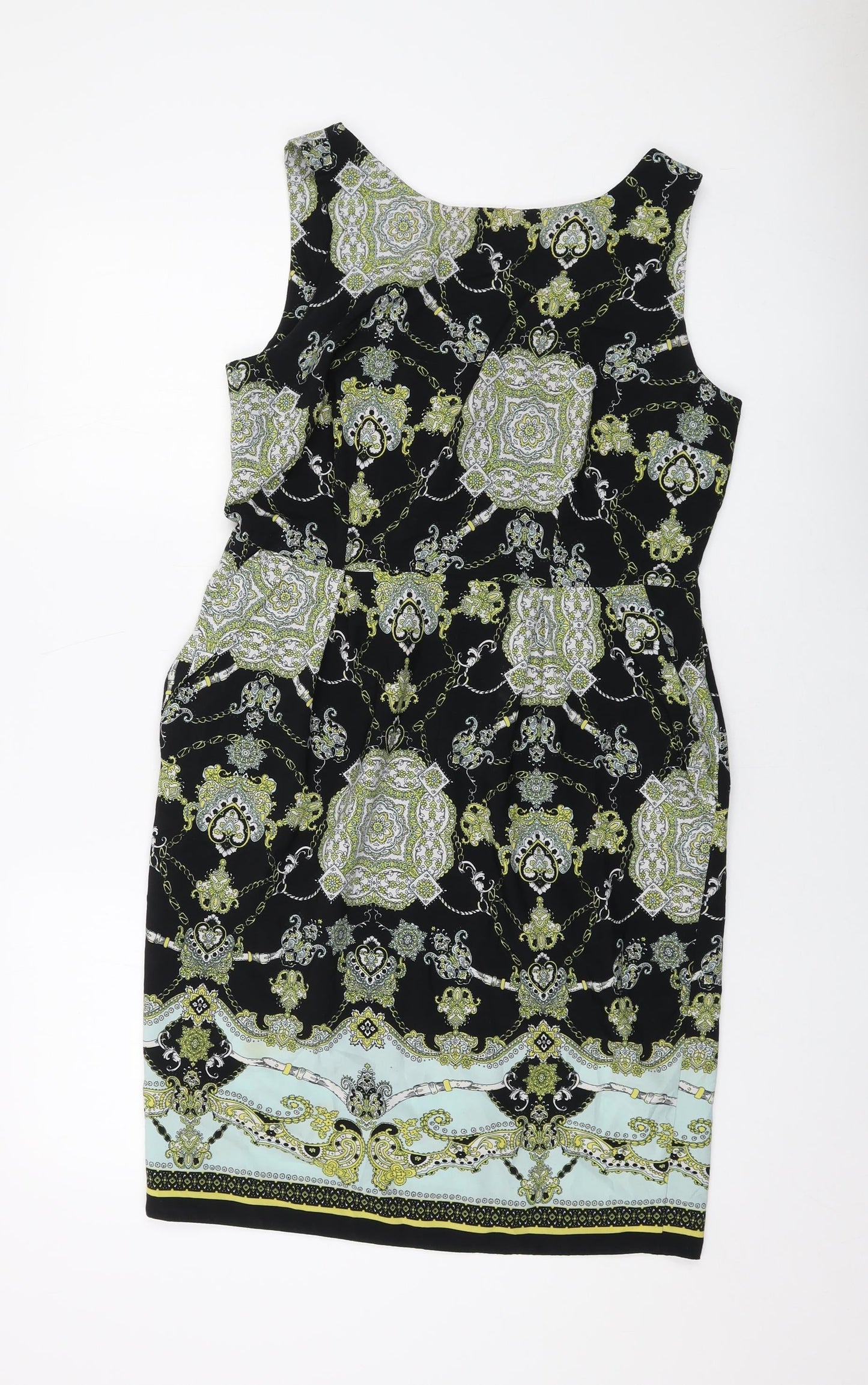 Dorothy Perkins Womens Multicoloured Geometric Polyester Sheath Size 14 Round Neck Zip