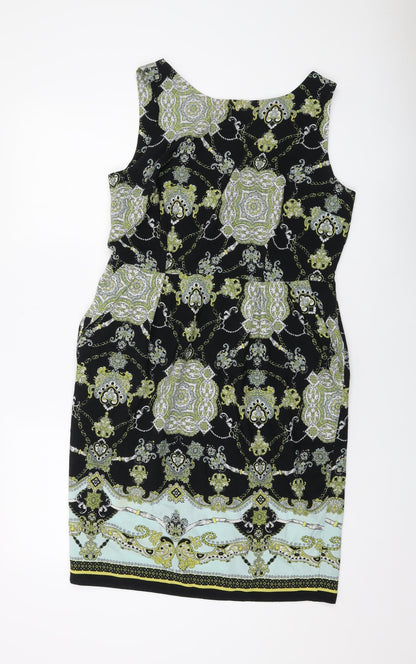 Dorothy Perkins Womens Multicoloured Geometric Polyester Sheath Size 14 Round Neck Zip