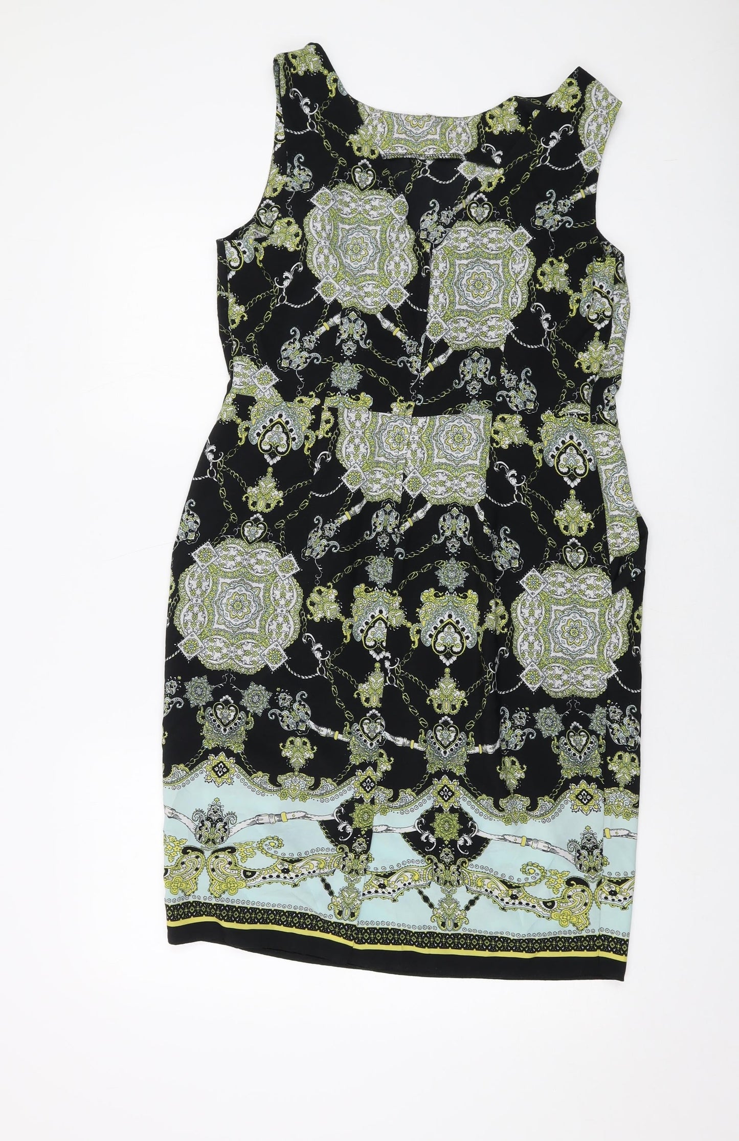 Dorothy Perkins Womens Multicoloured Geometric Polyester Sheath Size 14 Round Neck Zip