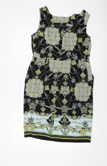 Dorothy Perkins Womens Multicoloured Geometric Polyester Sheath Size 14 Round Neck Zip