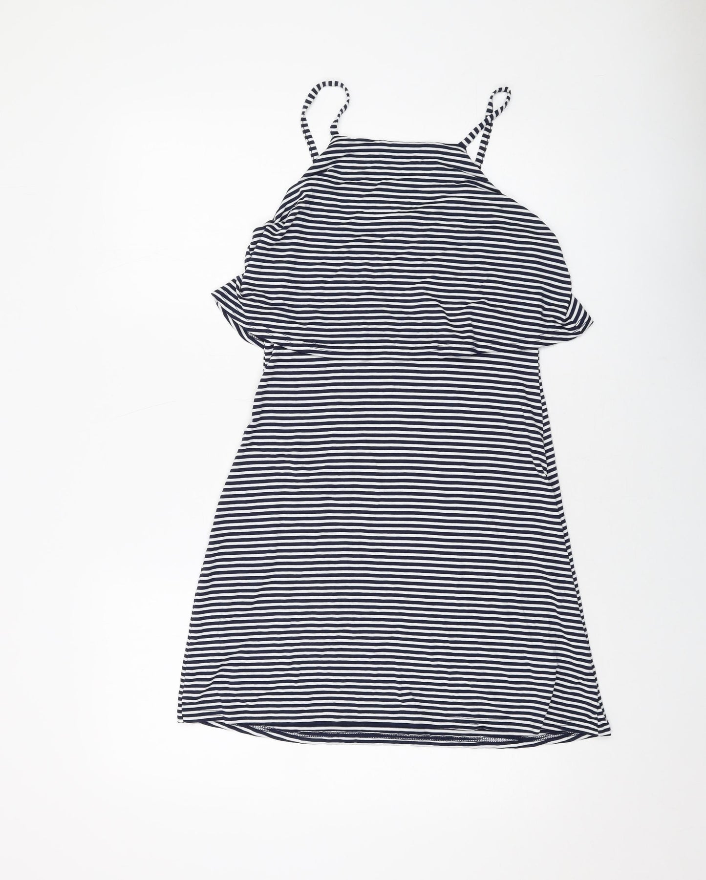 Miss Selfridge Womens Blue Striped Viscose A-Line Size 10 Square Neck Pullover