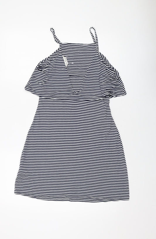 Miss Selfridge Womens Blue Striped Viscose A-Line Size 10 Square Neck Pullover