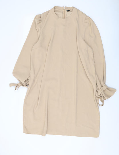 VERO MODA Womens Beige Polyester A-Line Size XL Crew Neck Zip