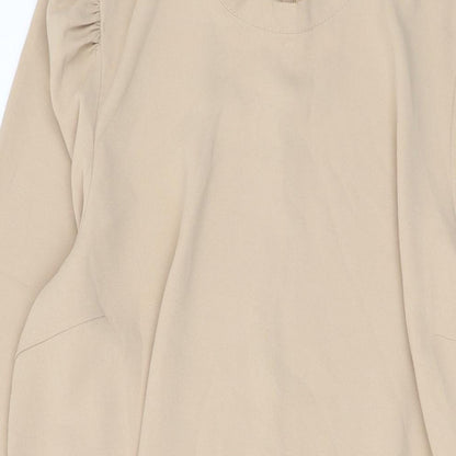 VERO MODA Womens Beige Polyester A-Line Size XL Crew Neck Zip