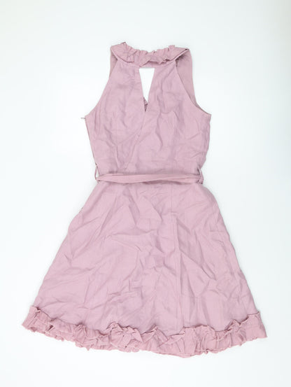NEXT Womens Pink Linen A-Line Size 12 V-Neck Zip