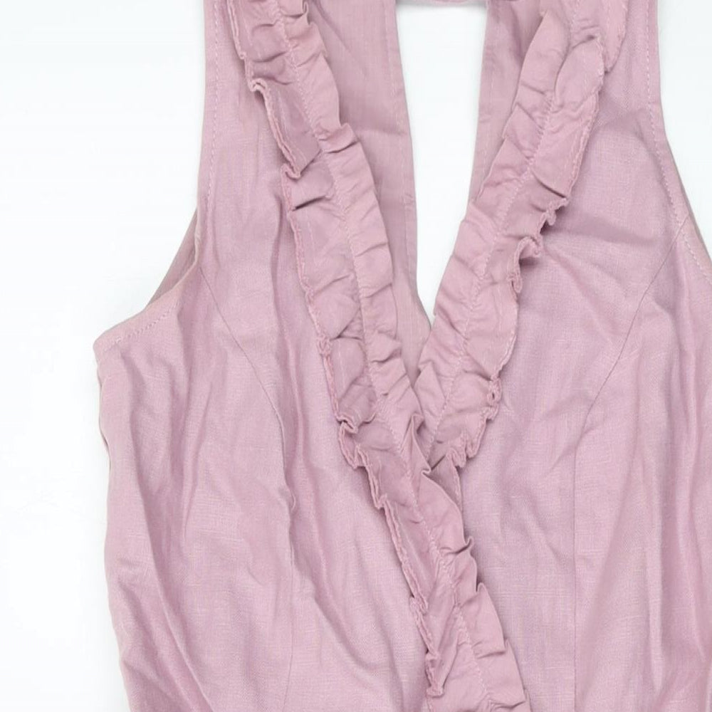 NEXT Womens Pink Linen A-Line Size 12 V-Neck Zip