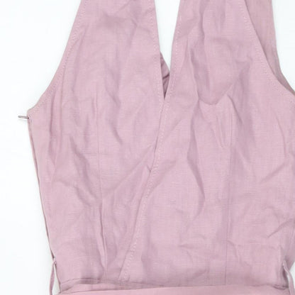 NEXT Womens Pink Linen A-Line Size 12 V-Neck Zip