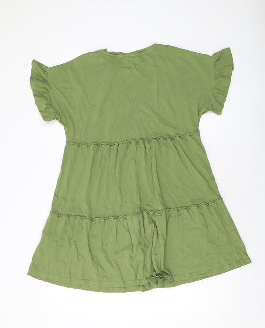 New Look Womens Green Cotton A-Line Size 12 Round Neck Pullover