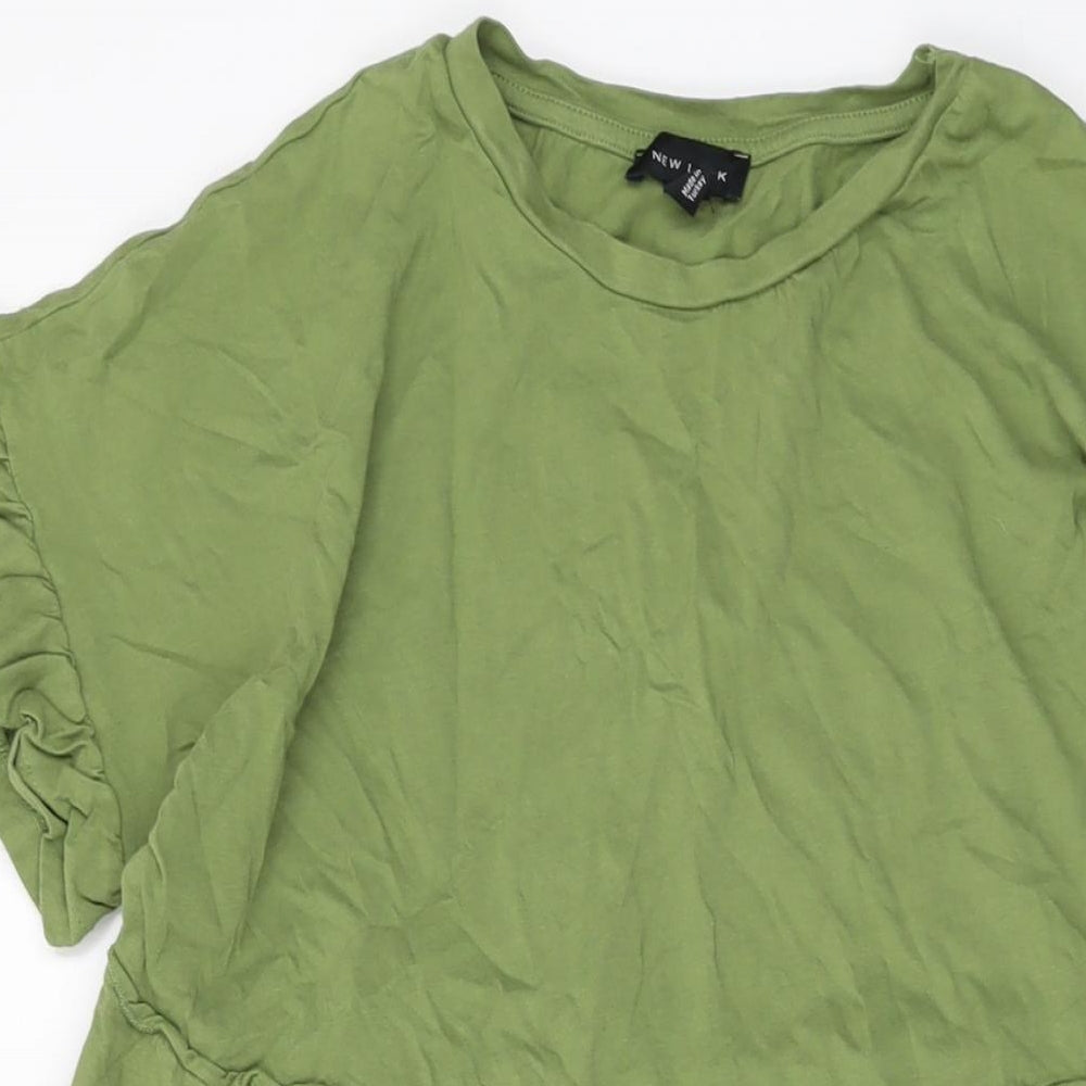 New Look Womens Green Cotton A-Line Size 12 Round Neck Pullover