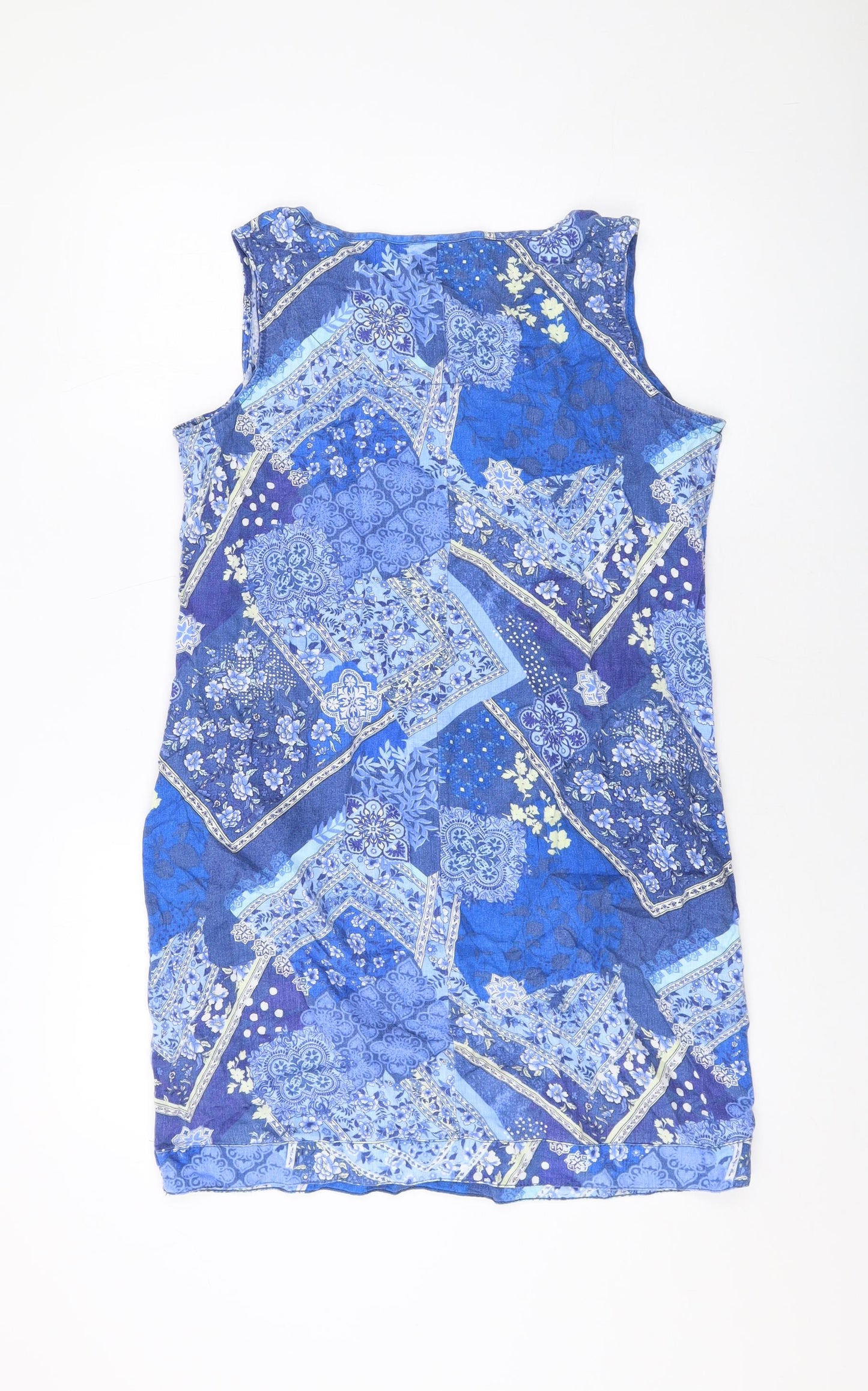 EWM Womens Black Geometric Cotton Tank Dress Size 12 V-Neck Pullover